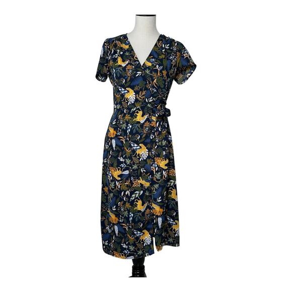 J Crew Factory Navy Blue Cheetah Jungle Novelty Print Midi Wrap Dress Size 00 - Picture 1 of 13